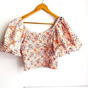 Anthropologie Dolan Puff Sleeve Smocked Bodice Cropped Top S